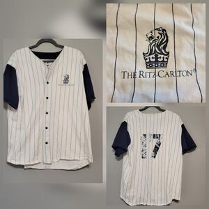 VTG Badger Men's XL White and Navy Baseball Shirt The Ritz Carlton Made in USA